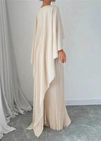 Draped Cape Overlay Pleated Maxi Wedding Guest Dress