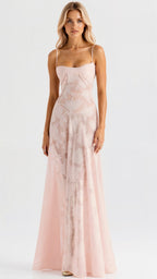 Bustier Corset-Back Floral Organza Maxi Wedding Guest Dress in Pink