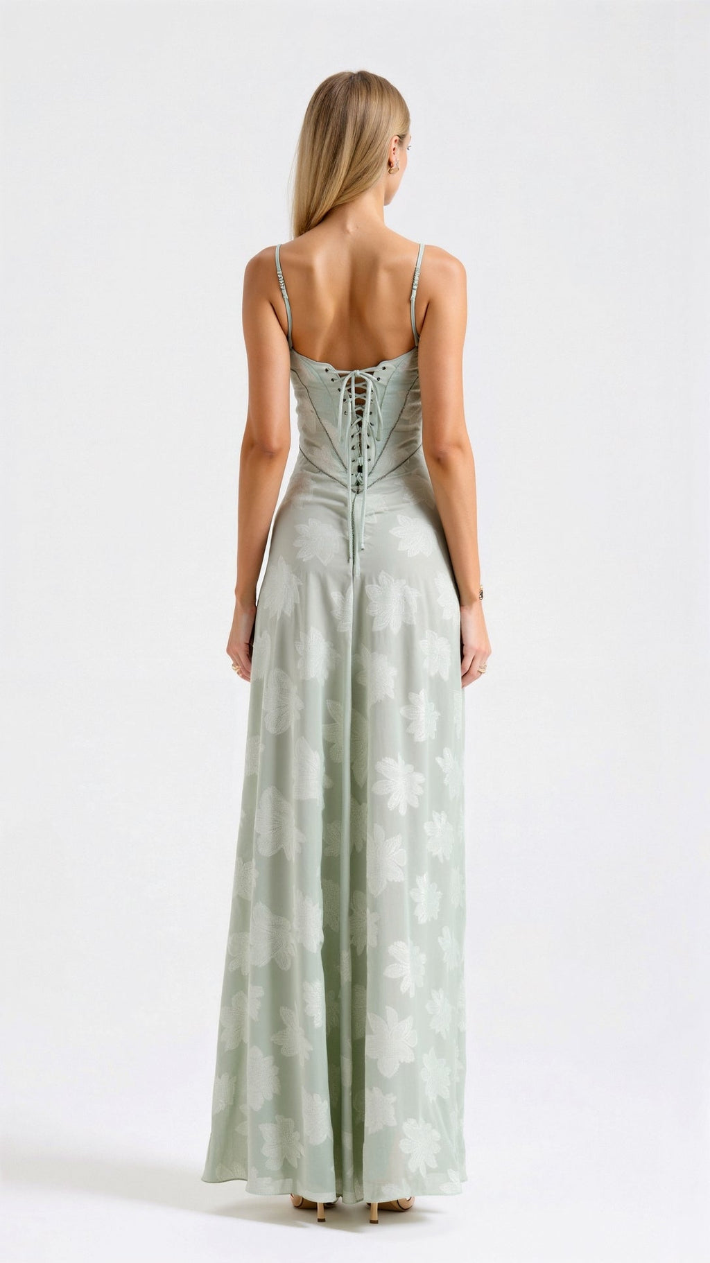 Bustier Corset-Back Floral Organza Maxi Wedding Guest Dress