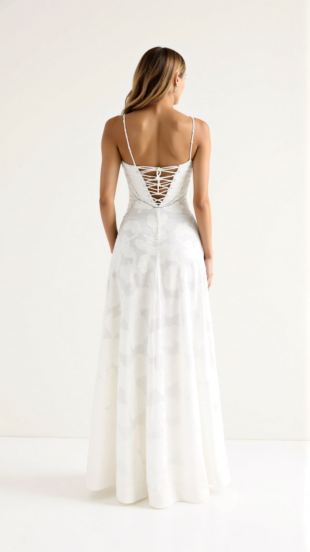 Bustier Corset-Back Floral Organza Maxi Wedding Guest Dress