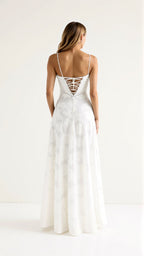 Bustier Corset-Back Floral Organza Maxi Wedding Guest Dress