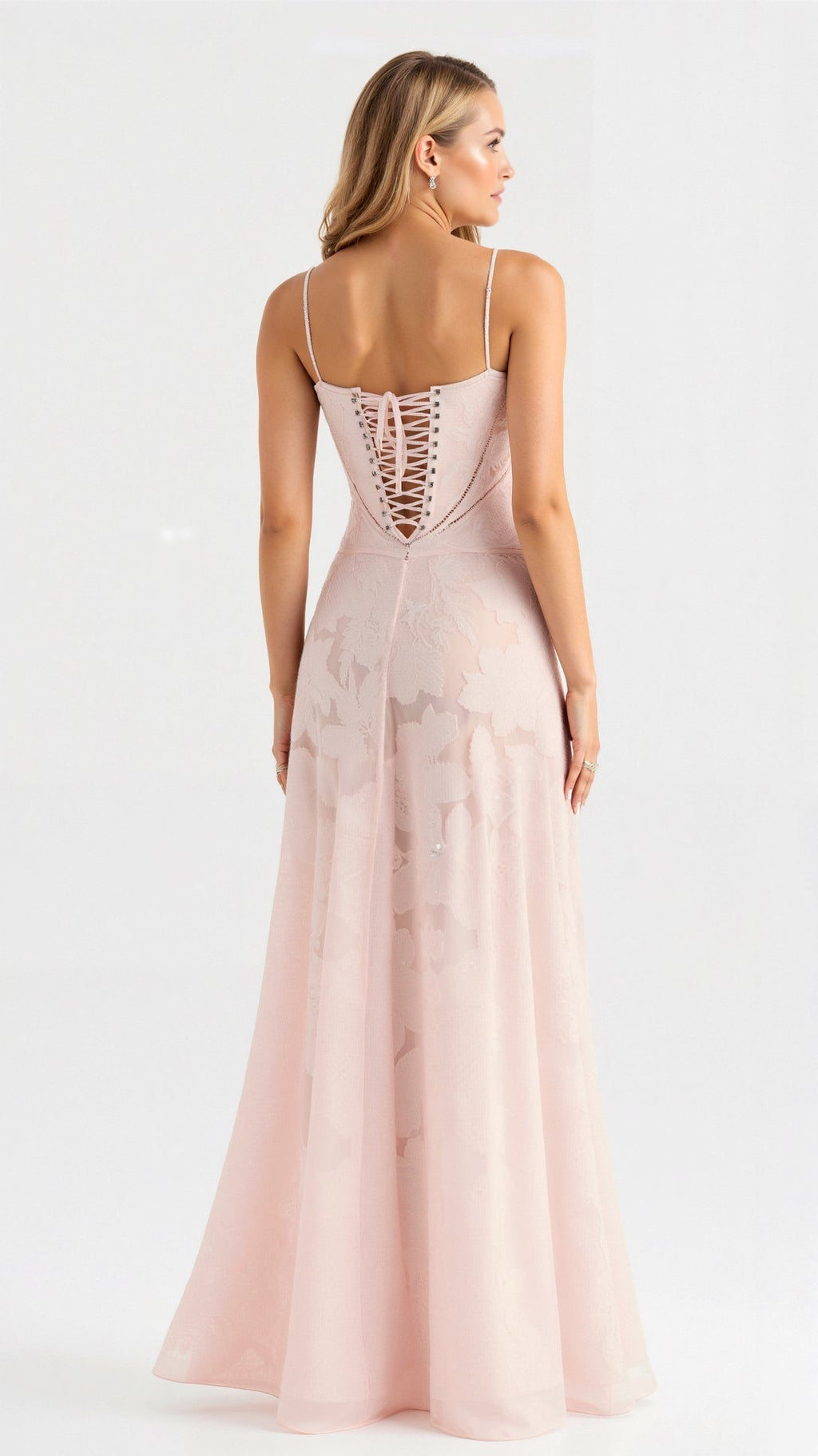 Bustier Corset-Back Floral Organza Maxi Wedding Guest Dress