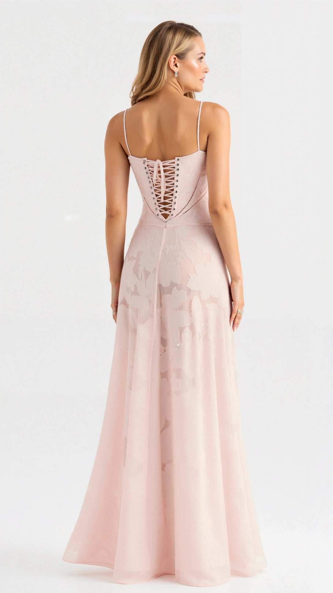 Bustier Corset-Back Floral Organza Maxi Wedding Guest Dress