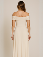 Off-Shoulder Band Pleated Skirt Maxi Wedding Guest Dress