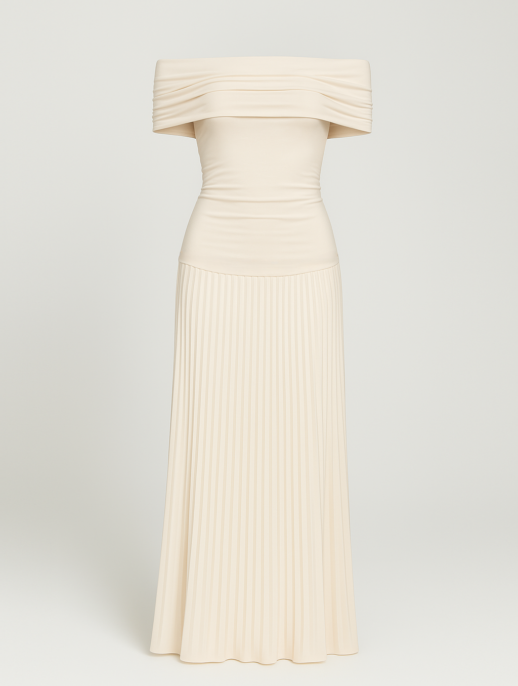 Off-Shoulder Band Pleated Skirt Maxi Wedding Guest Dress