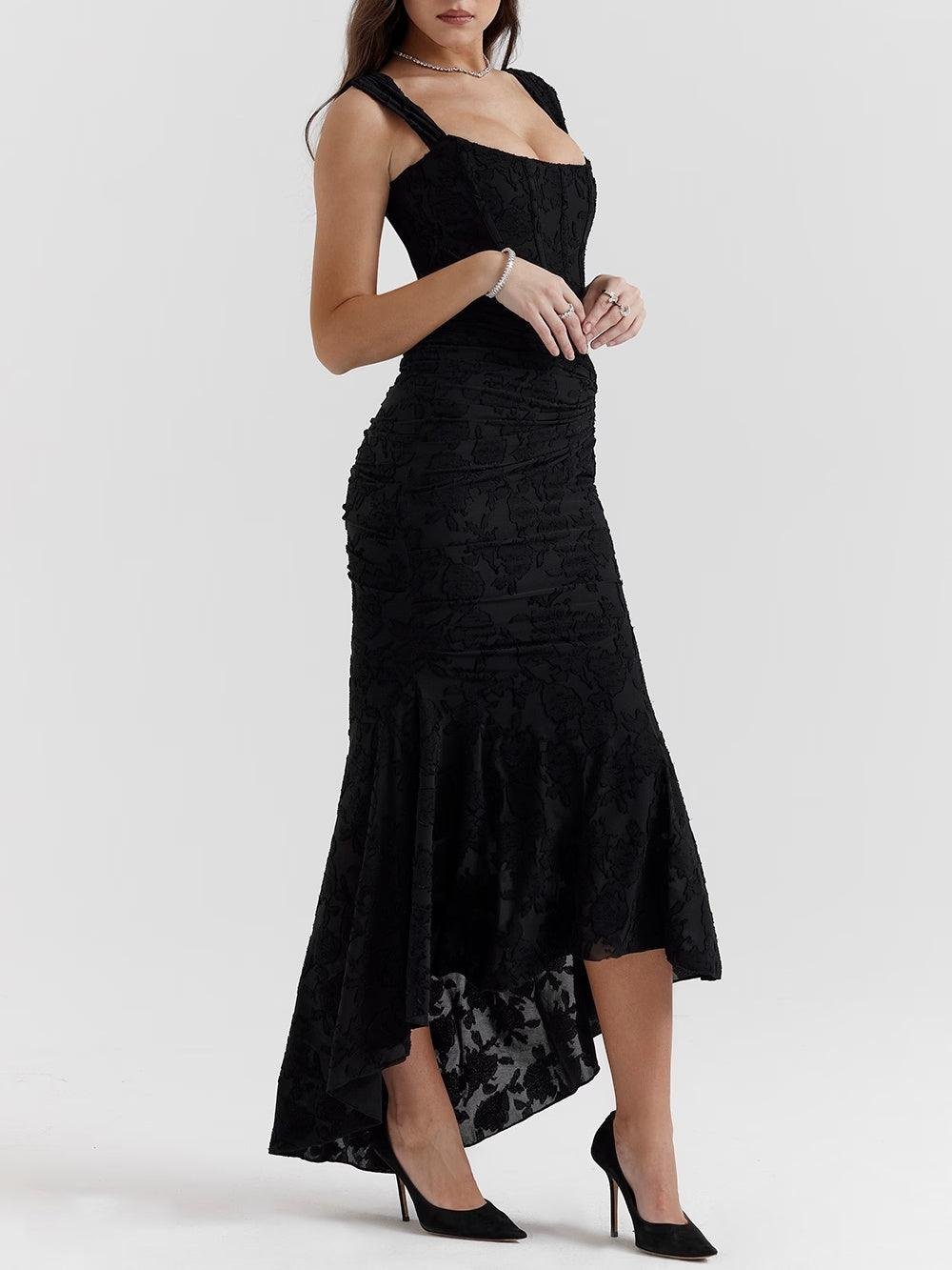 Corset Bodice Jacquard Mermaid High-Low Midi Occasion Dress
