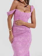 Corset Bodice Jacquard Mermaid High-Low Midi Occasion Dress