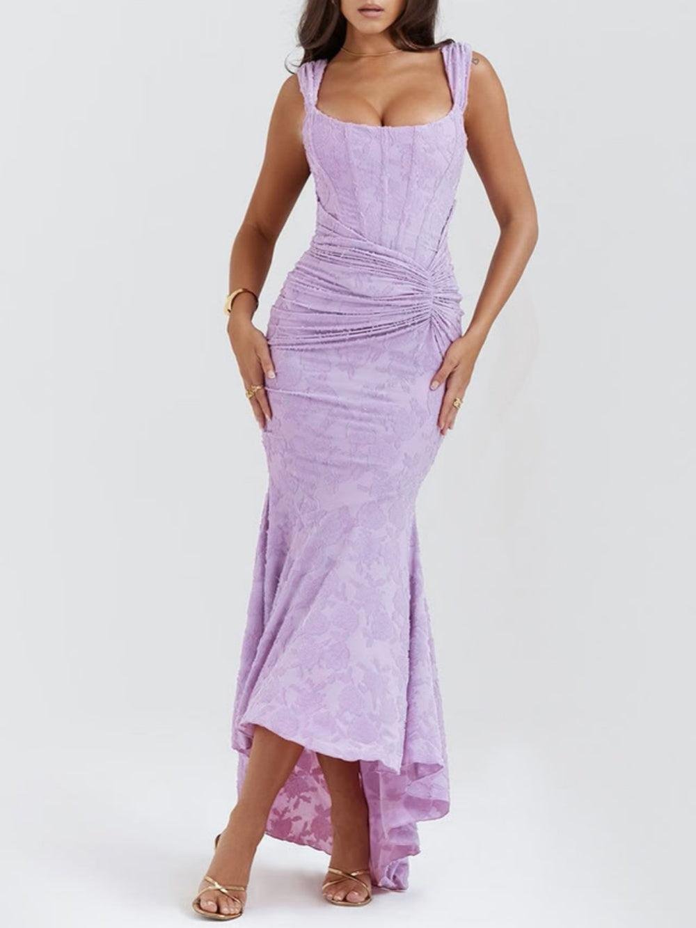 Corset Bodice Jacquard Mermaid High-Low Midi Occasion Dress