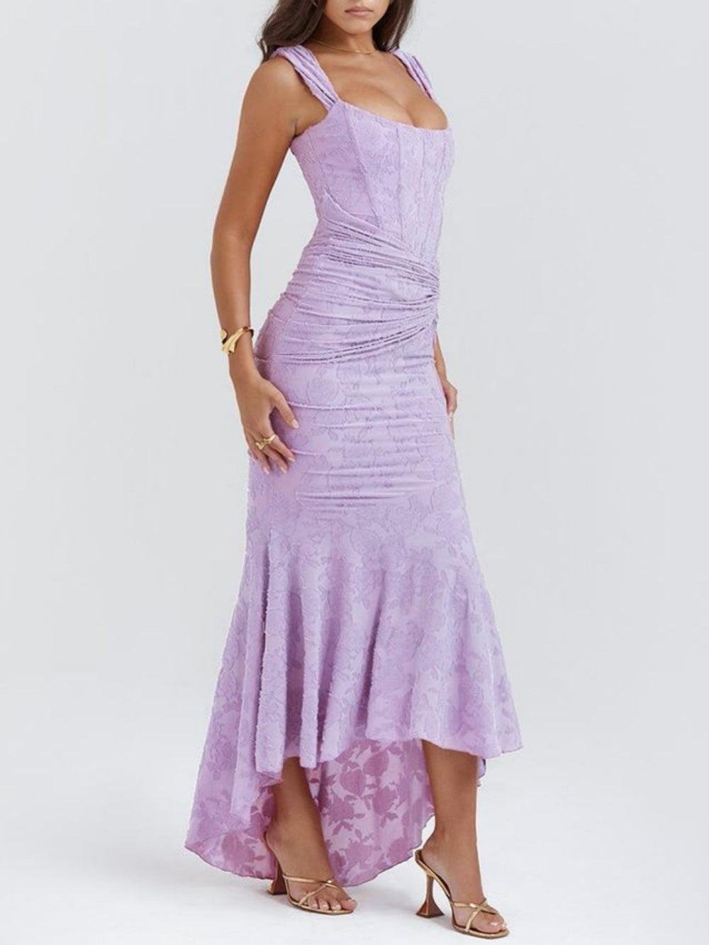 Corset Bodice Jacquard Mermaid High-Low Midi Occasion Dress