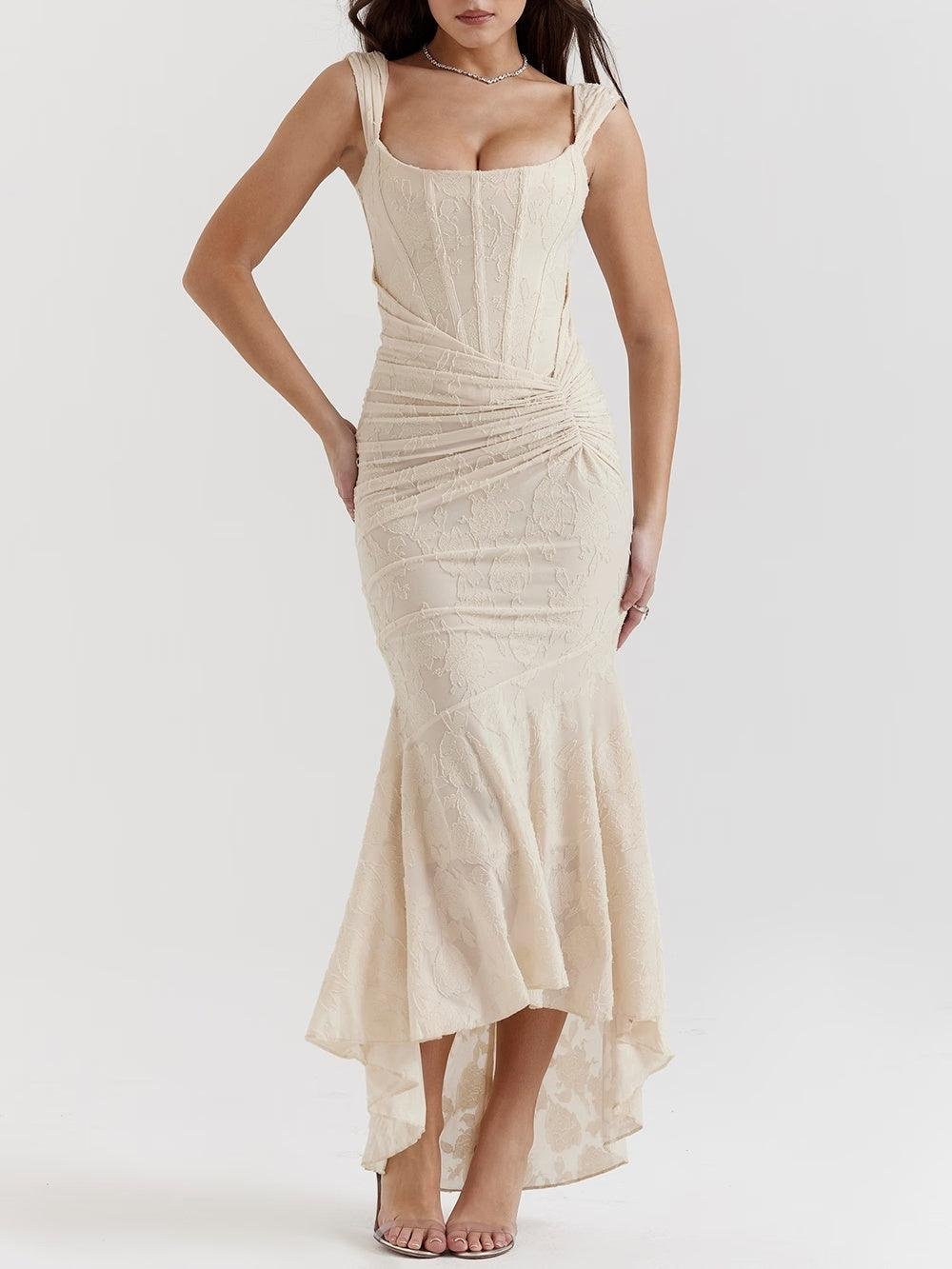 Corset Bodice Jacquard Mermaid High-Low Midi Occasion Dress