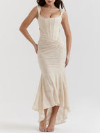 Corset Bodice Jacquard Mermaid High-Low Midi Occasion Dress