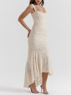 Corset Bodice Jacquard Mermaid High-Low Midi Occasion Dress