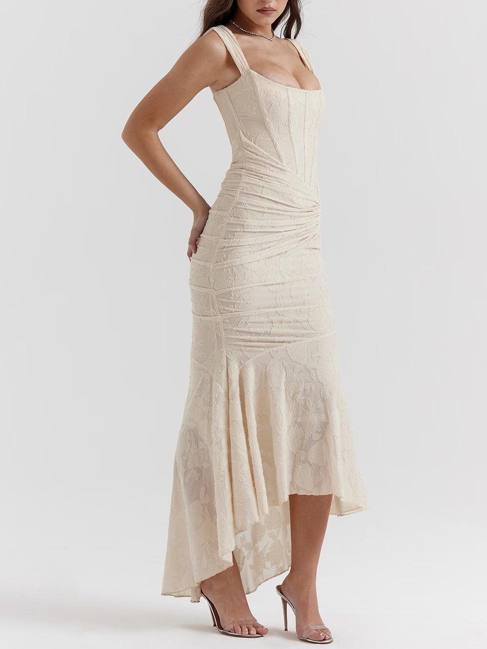 Corset Bodice Jacquard Mermaid High-Low Midi Occasion Dress
