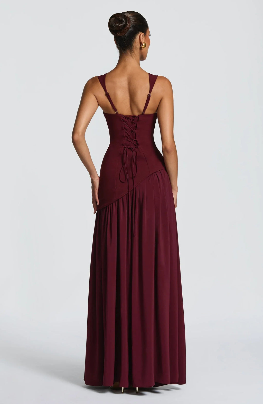 Square-Neck Fitted Maxi Dress with Scarf and High Slit