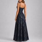 Boned Corset Bodice A-Line Maxi Wedding Guest Dress