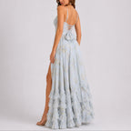 Floral Corset Tiered Ruffle Maxi Wedding Guest Dress