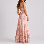 Floral Corset Tiered Ruffle Maxi Wedding Guest Dress