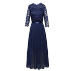 Lace Bodice Three-Quarter Sleeve Chiffon Maxi Formal Dress