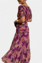 Off-Shoulder Twist-Front Ruched Chiffon Maxi Party Dress