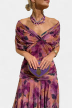 Off-Shoulder Twist-Front Ruched Chiffon Maxi Party Dress