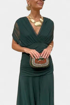 Off-Shoulder Twist-Front Ruched Chiffon Maxi Party Dress