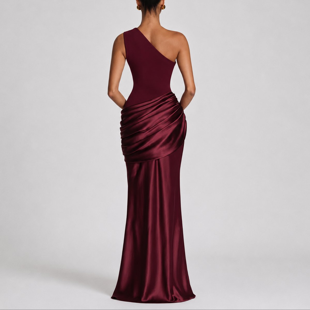 Women's One-Shoulder Draped Satin Maxi Wedding Guest Dress