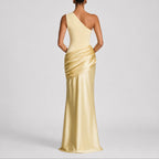 Women's One-Shoulder Draped Satin Maxi Wedding Guest Dress