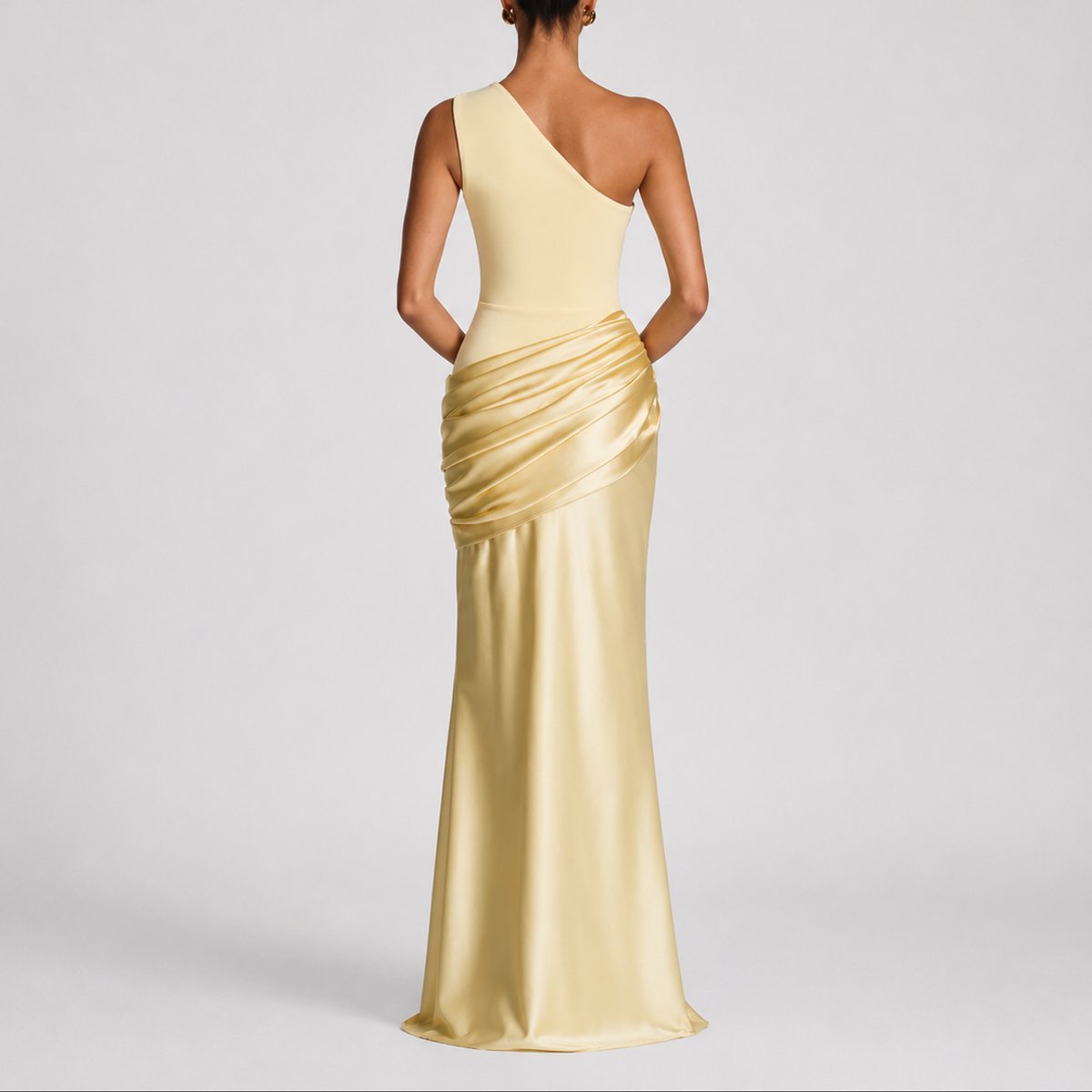 Women's One-Shoulder Draped Satin Maxi Wedding Guest Dress