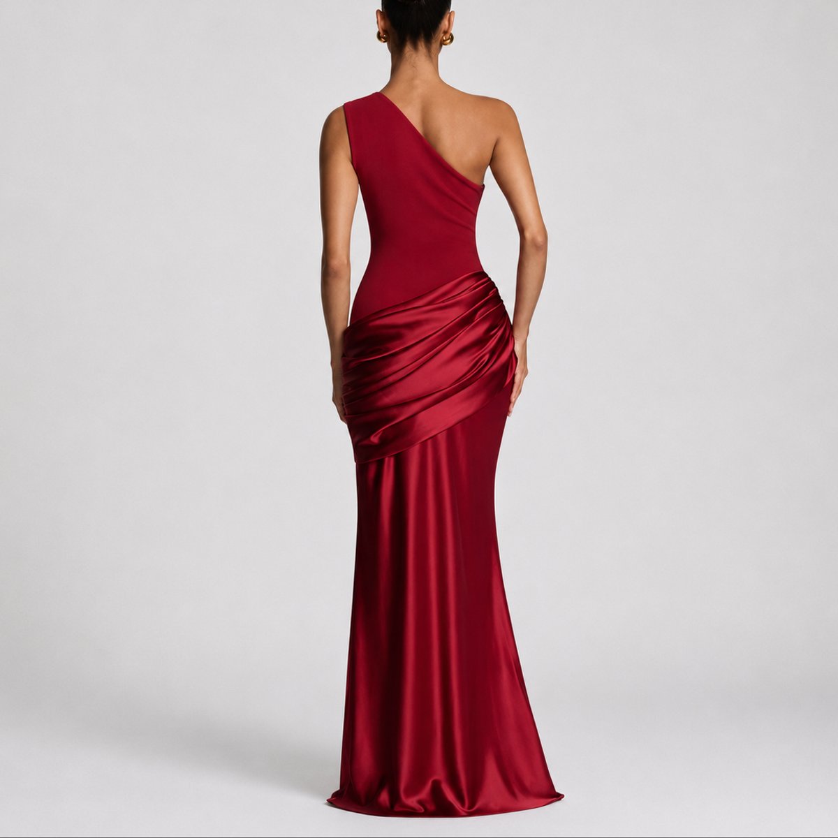 Women's One-Shoulder Draped Satin Maxi Wedding Guest Dress