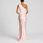 Women's One-Shoulder Draped Satin Maxi Wedding Guest Dress