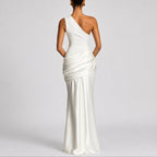 Women's One-Shoulder Draped Satin Maxi Wedding Guest Dress