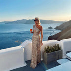 One-Shoulder Sequin Maxi Evening Dress with Side Slit