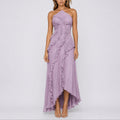 Halter Neck Pleated Ruffle High-Low Maxi Occasion Dress in Purple