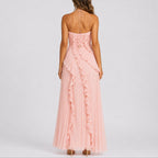 Halter Neck Pleated Ruffle High-Low Maxi Occasion Dress
