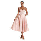 Sweetheart Jacquard Corset-Back Flared Midi Occasion Dress