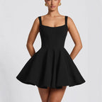 Square-Neck Oversized Bow A-Line Mini Cocktail Dress