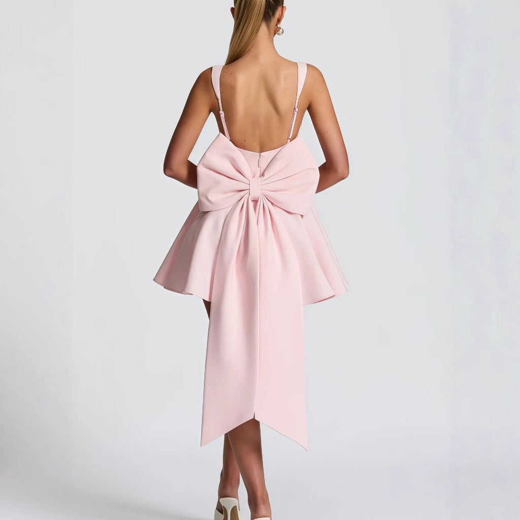 Square-Neck Oversized Bow A-Line Mini Cocktail Dress