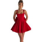 Square-Neck Oversized Bow A-Line Mini Cocktail Dress