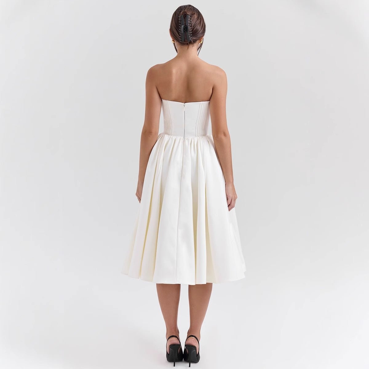 Strapless Sweetheart Corset Satin Midi Cocktail Dress