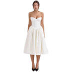 Strapless Sweetheart Corset Satin Midi Cocktail Dress