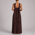 Strapless Scarf-Neck Corset-Back Maxi Wedding Guest Dress